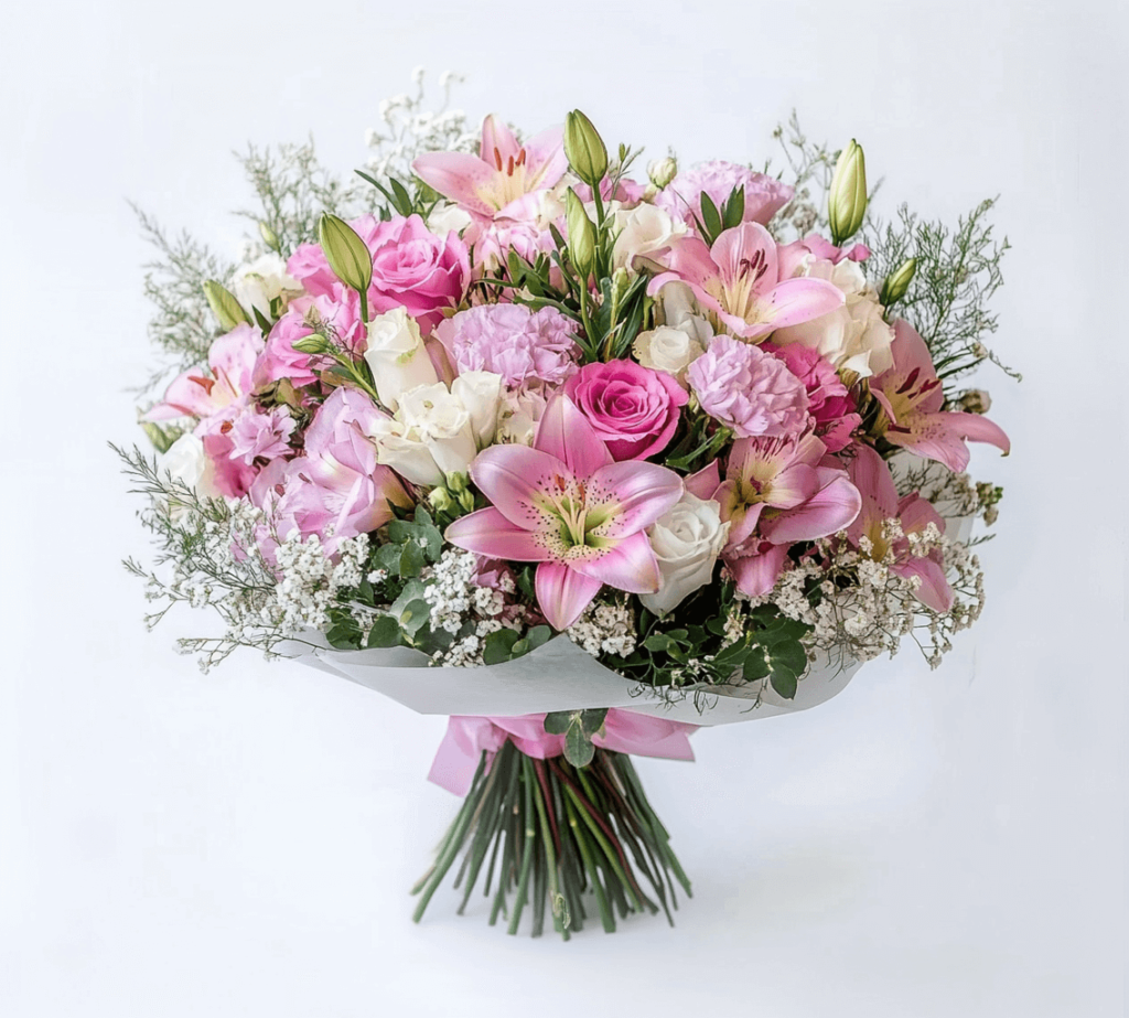 זר פרחים ורוד לבן